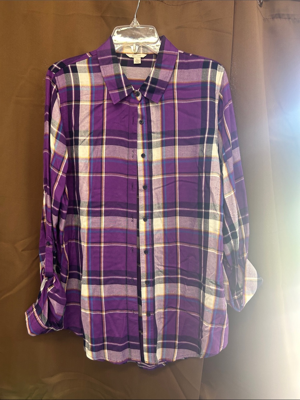 Cato Purple Plaid Button-Down Shirt for women large